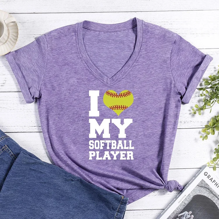 I love my softball player V-neck T Shirt-Annaletters