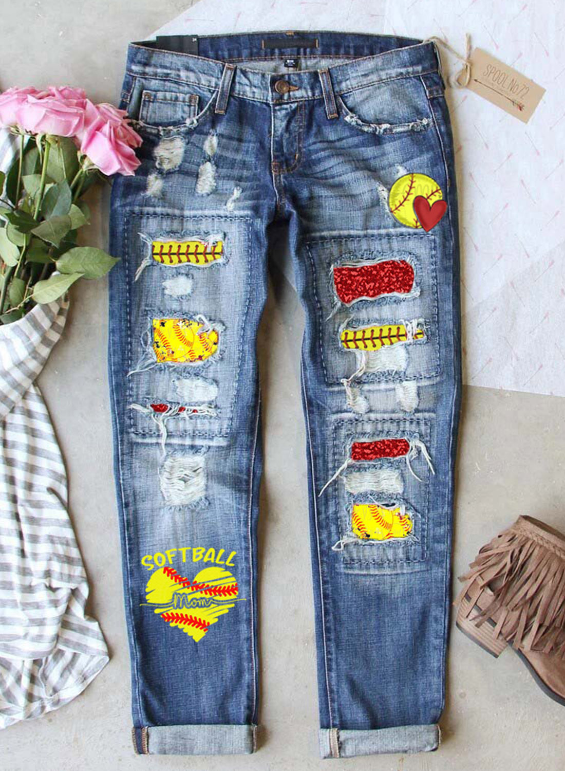 ripped jeans with patches