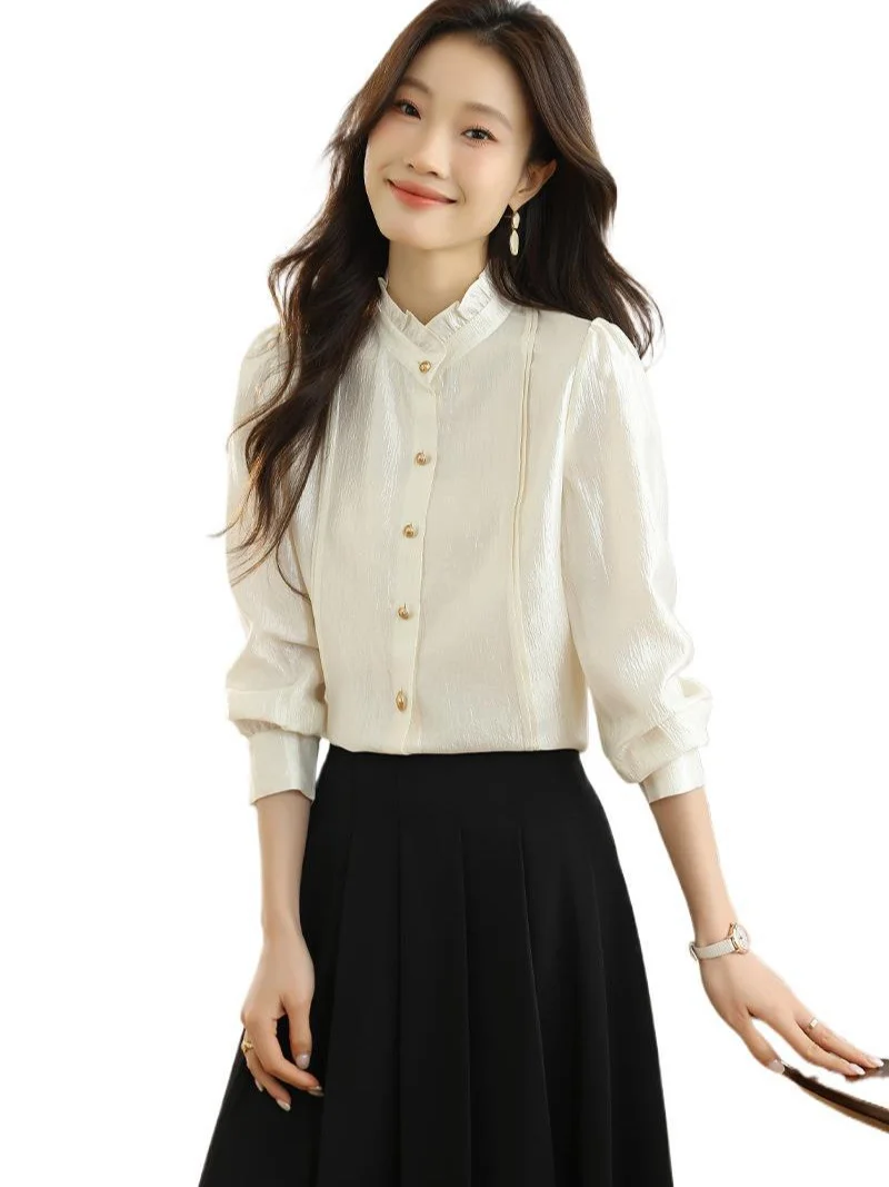 Athvotar Athvotar Spring Dress New French Long-Sleeved Shirt Women's Lace Collar Chic Commuter Blouse Fashion Shirt Tide