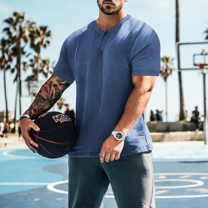 Men's Solid Color Retro Summer Round Neck Short Sleeve T-shirt-inspireuse