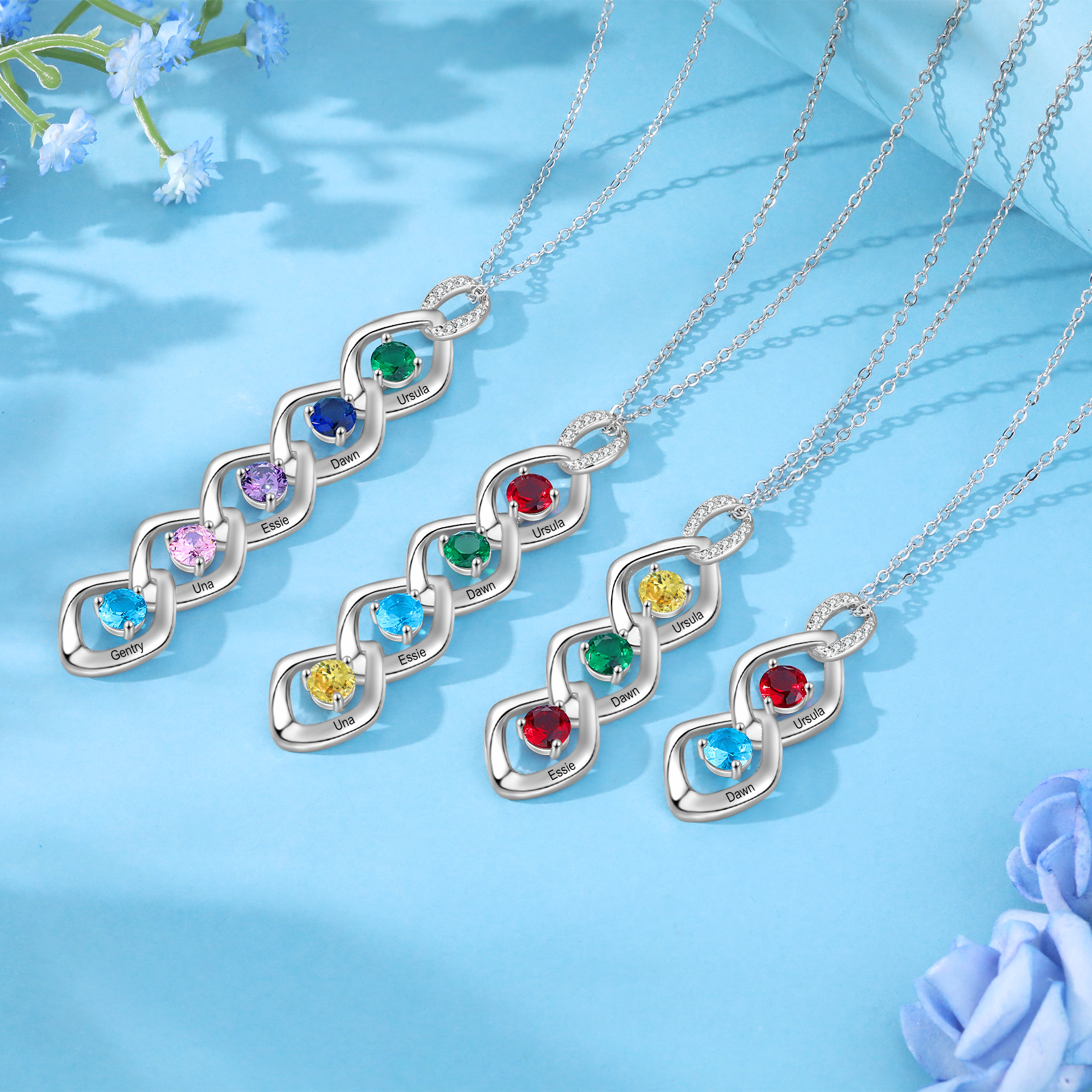 Personalised Pendant Necklace Custom 5 Birthstones Engraved 5 Names Necklace Gift for Women-Jessemade AU