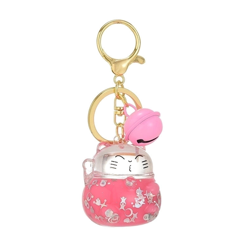 Quicksand Oil Lucky Cat Key Chain Floating Acrylic Accessories Key Pendants Bag Ornaments Lovely Key Buckle
