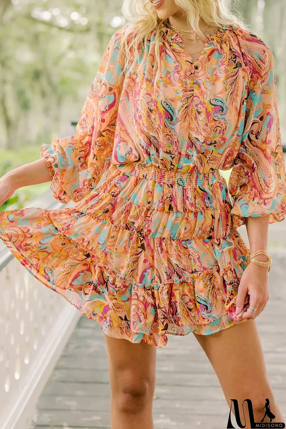 MidiSono - Multicolour Paisley Print Frilled Mini Dress