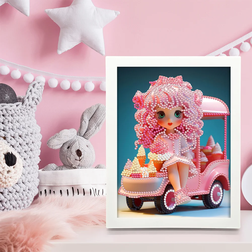 Diamond Painting - Partial Crystal Rhinestone Drill - Cartoon Girl(Canvas|15*20cm)【with Plastic Frame】