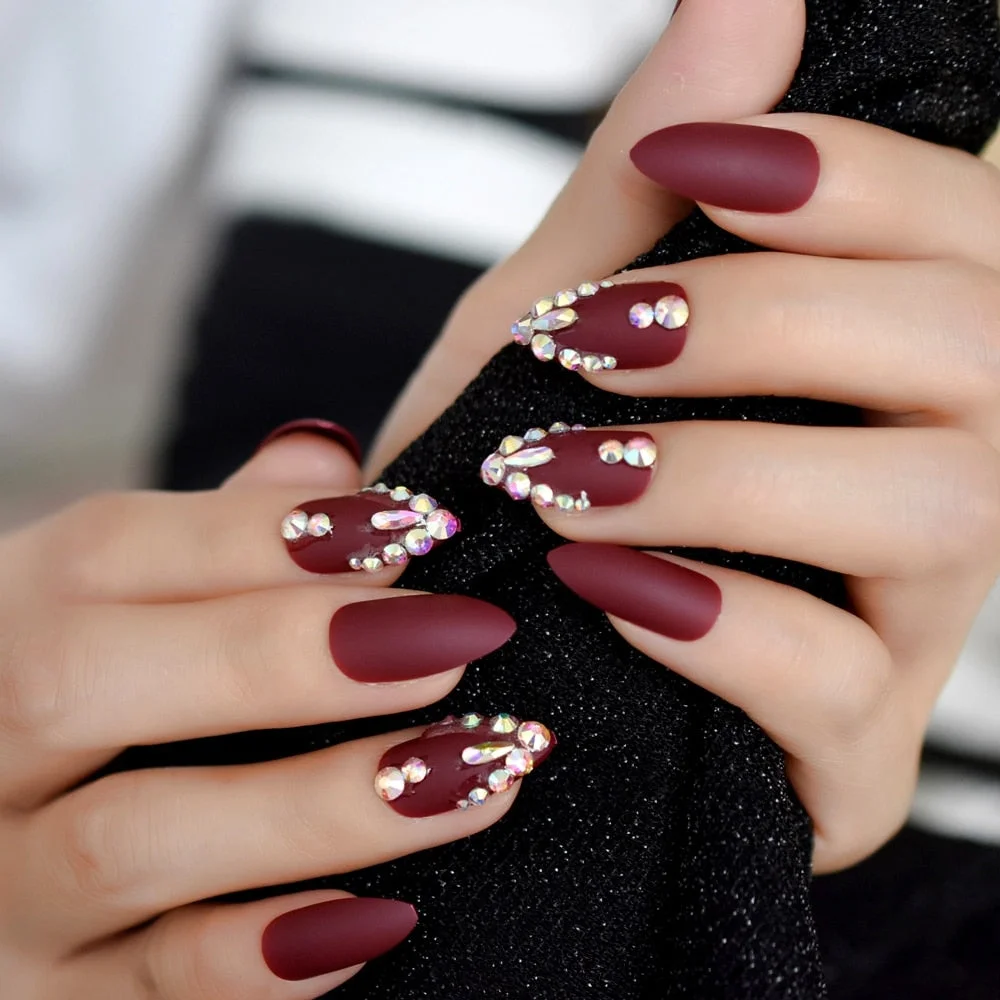 Extra Long Coffin Rhinestone Fake Nails Gel Tips Decoration Nails False Hand Dummy Fake Nails Stick On Nails Fingernails-Nail Inspo