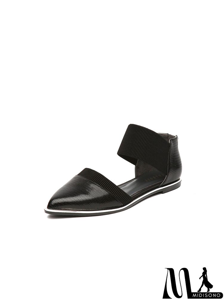 JADY ROSE | POINTED LEATHER ANKLE-STRAP FLAT - BLACK