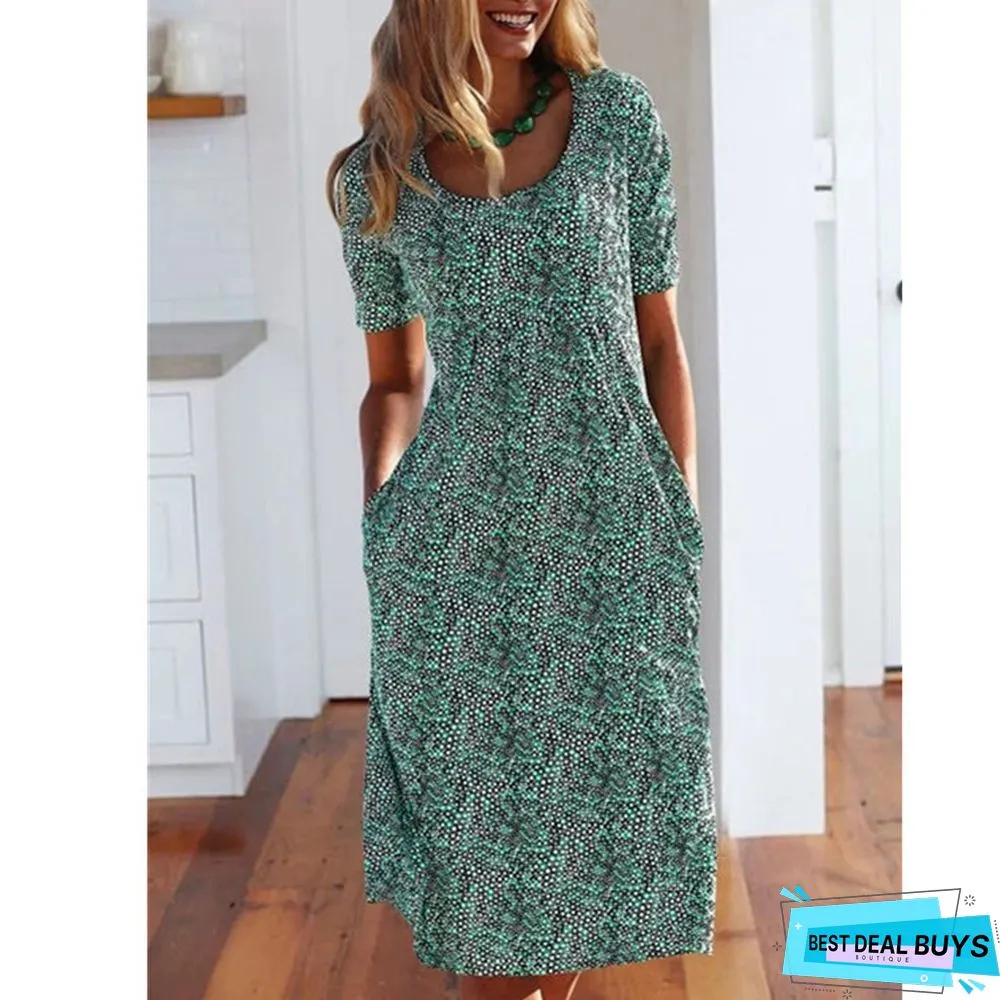 Summer Small Fresh Large Size Women's Floral Mid Length Dress