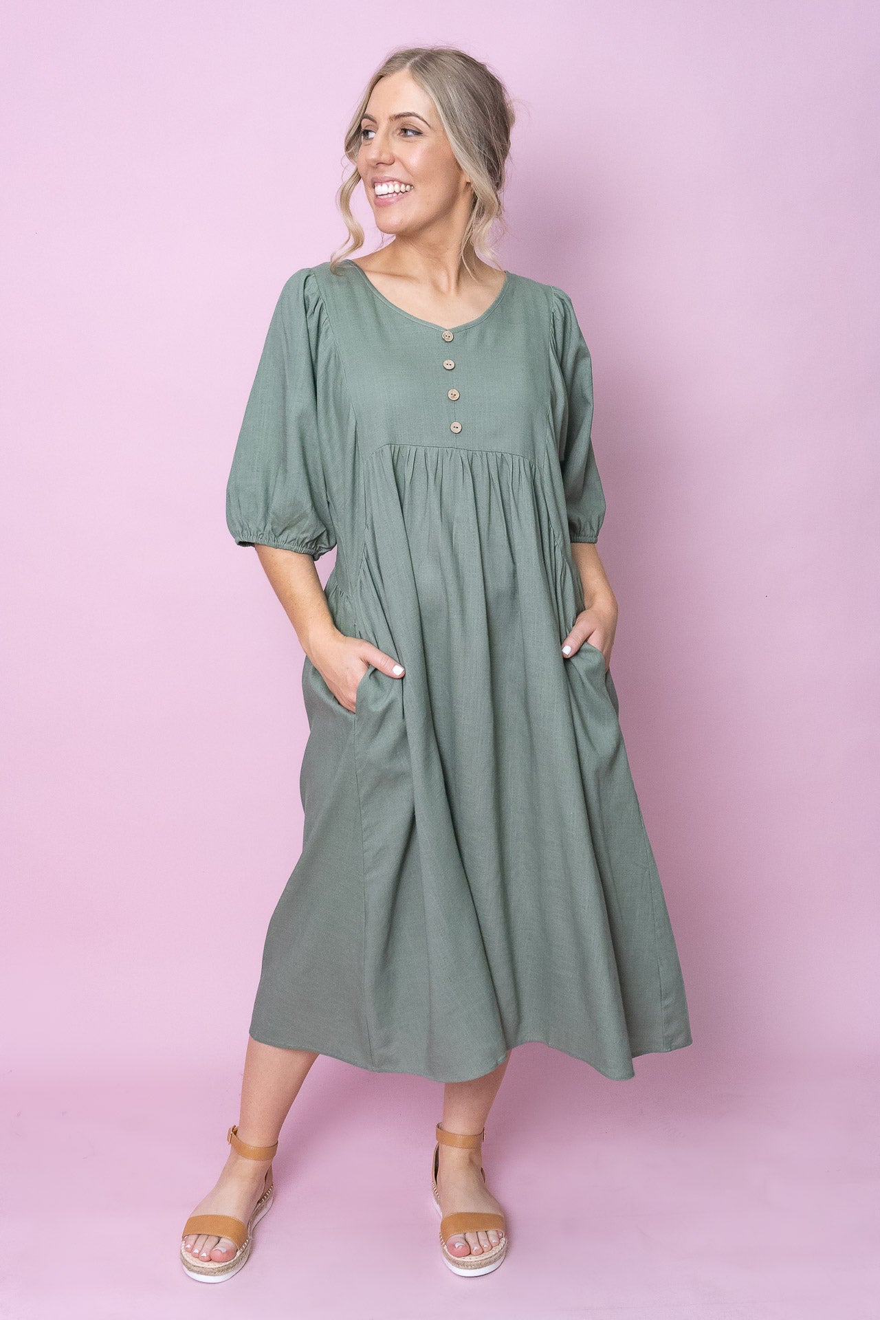 Emery Midi Dress in Khaki