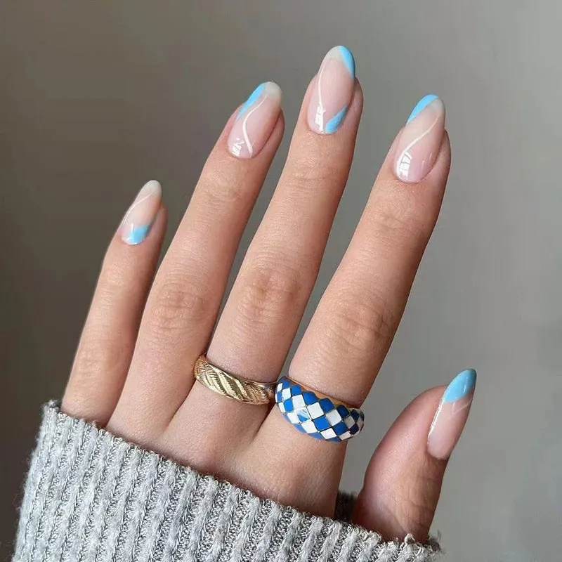 24pcs/box Press On Nails Almond Tai Chi White and Black Wearing Nail Finished oval head pre design acrylic nail tips for girls-Nail Inspo