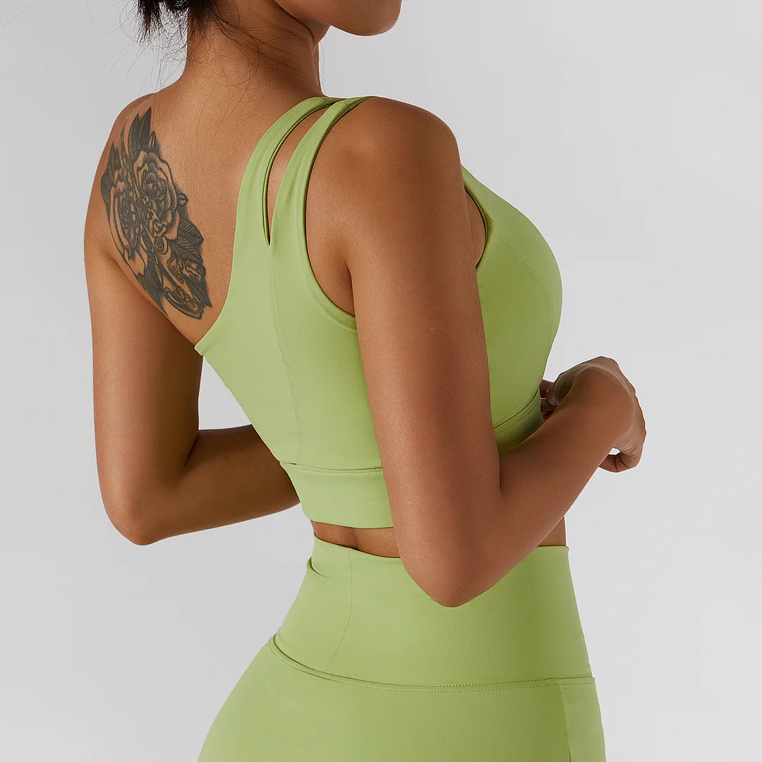 Oblique Single Shoulder Naked Feel Comfort Running Gym Fitness Sports Bra