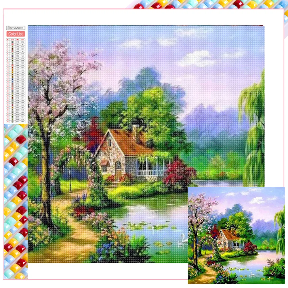 Full Square Drill Diamond Painting -Flowers By The Lake - 40*70cm