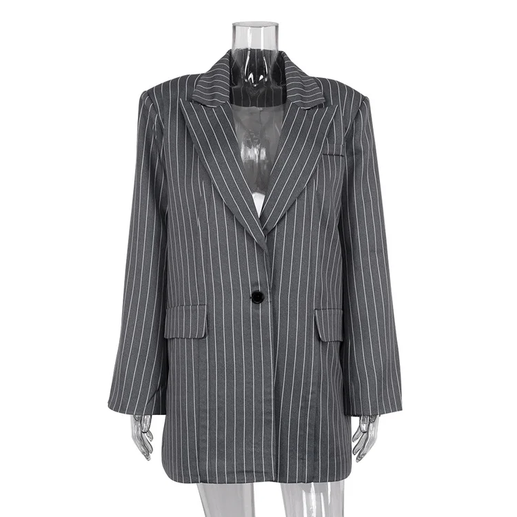 Ueong Ueong Women's Fall And Winter Trend Is Advanced With A Two-Piece Striped Suit Jacket Skirt Fashion Suit
