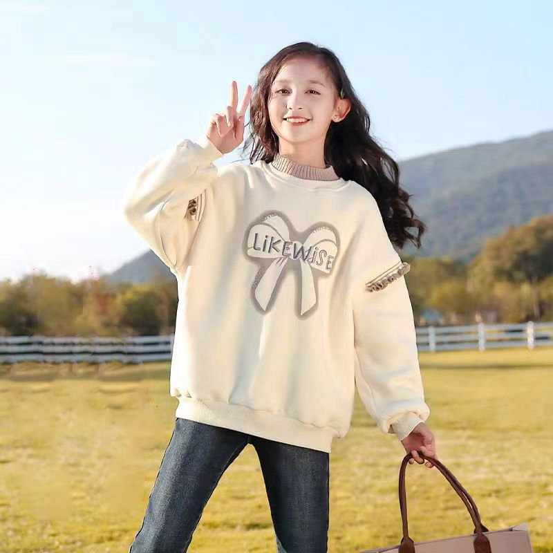 アルファベット 裏起毛 ファッション 切り替え ラウンドネック 女の子 パーカー