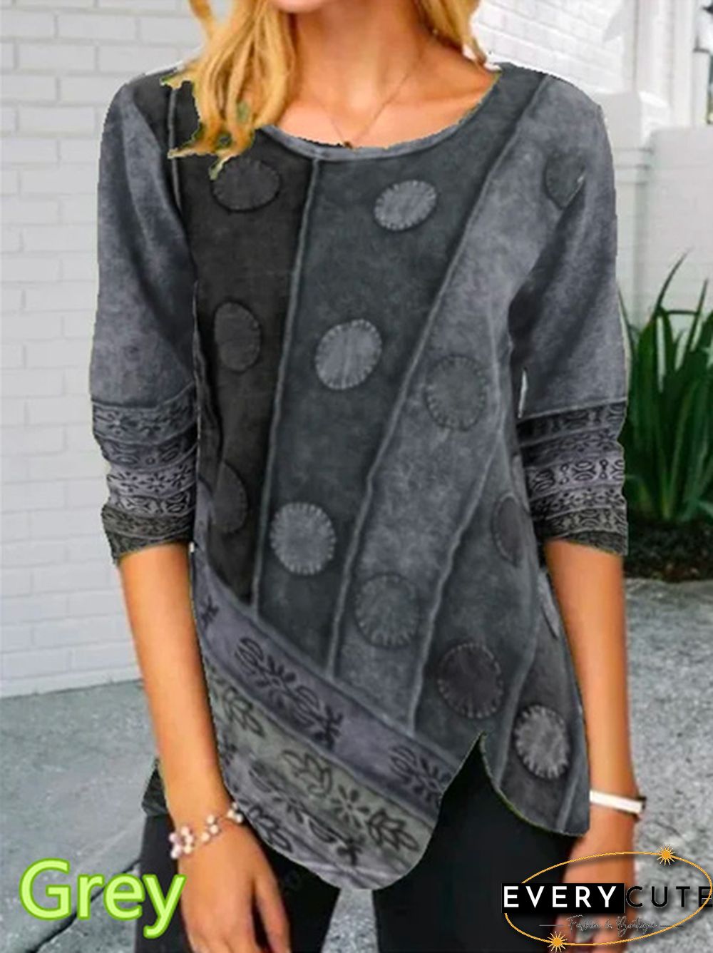 Autumn and Winter New Fashion Women's Printed Long-sleeved Round Neck Casual T-shirt Loose Plus Size Irregular Hem Top XS-5XL