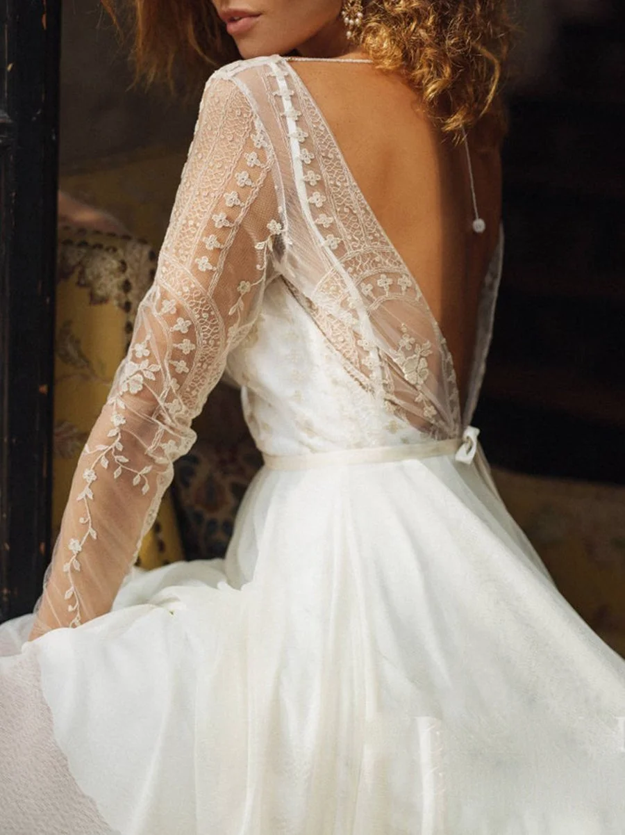 Long sleeve boho lace dress