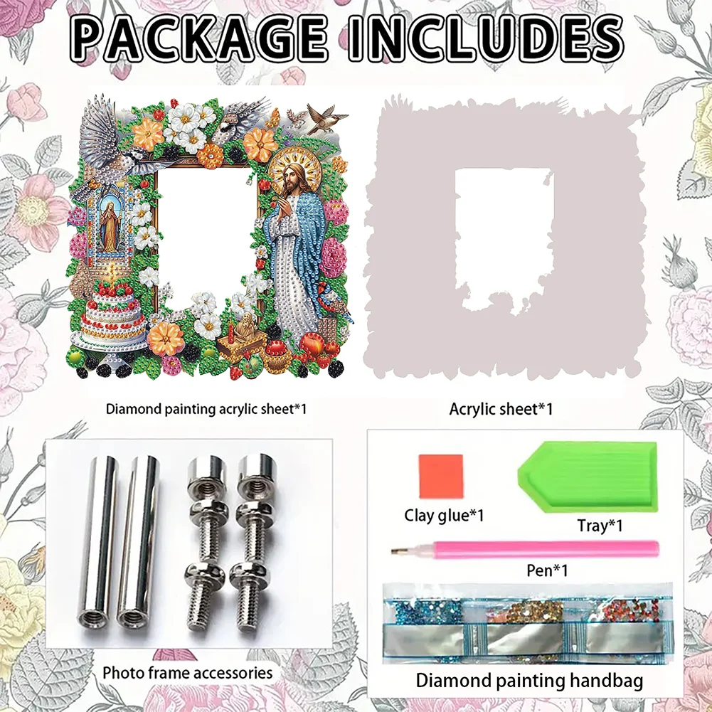 5D DIY Faith Acrylic Special Shape Rhinestone Tabletop Photo Frame Kit