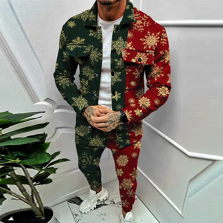 HiBoyz Fashionable Red And Green Contrast Color Christmas Jackets And Pants Co-Ord