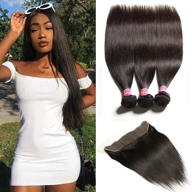 Peruvian Straight Hair 3 Bundles with 13*4 Ear to Ear Lace Frontal Closure Deals- Hair