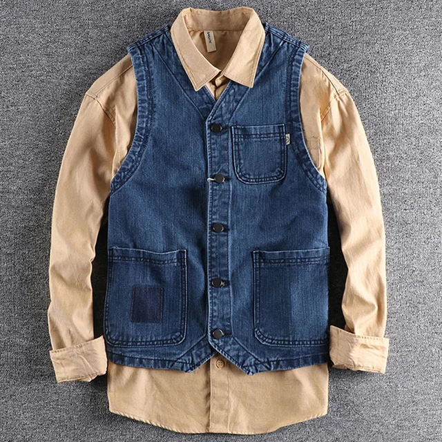 Big and Tall Mans Denim Vest Coat Oversized Mens Waistcoat Jeans Jacket Sleeveless Summer Top Tees European and American Style