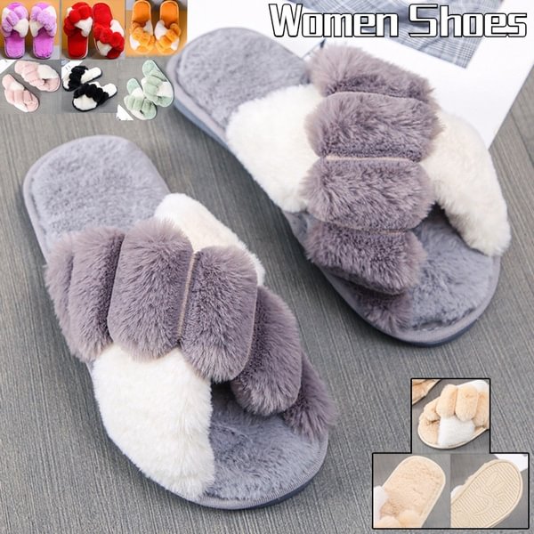 Women's Warm Anti-Slip Shoes Soft Cotton Slippers Home Indoor Fluffy Slippers Indoor Faux Leather Cross Flip Flops Comfortable Quality Soft Flat Shoes Warm Anti-Slip Shoes - Shop Trendy Women's Fashion | TeeYours