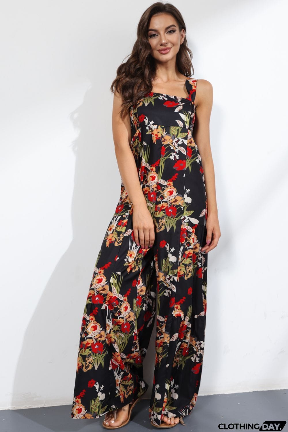 Floral Square Neck Wide Leg Jumpsuit