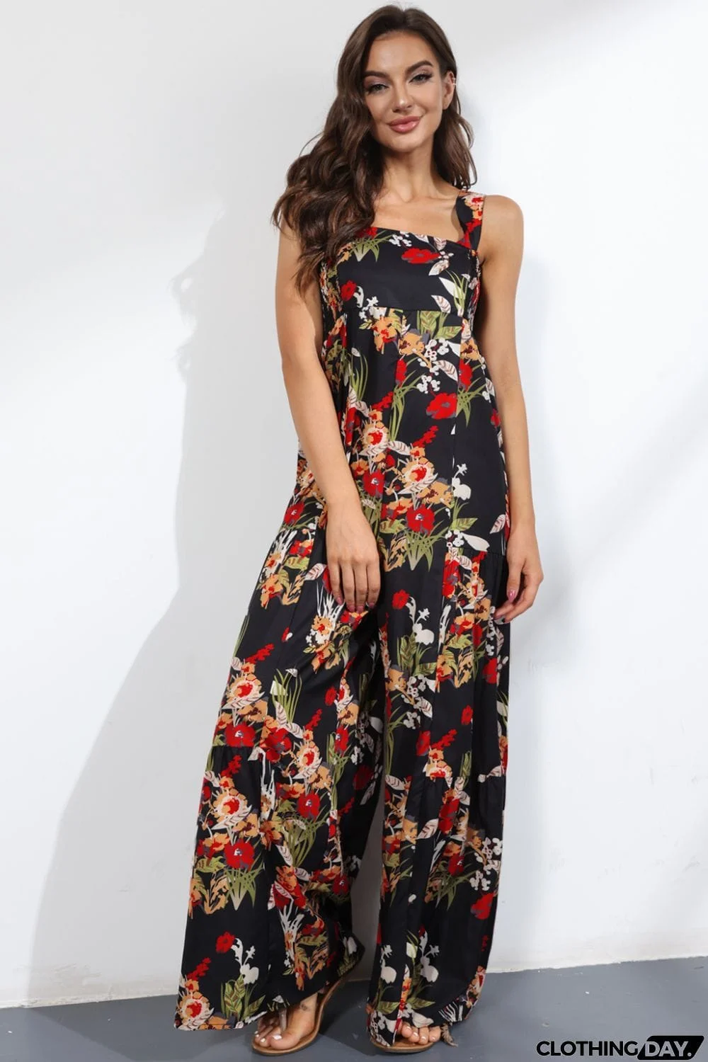 Floral Square Neck Wide Leg Jumpsuit