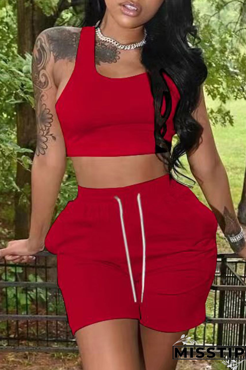 Orange Casual Solid Basic U Neck Sleeveless Two Pieces