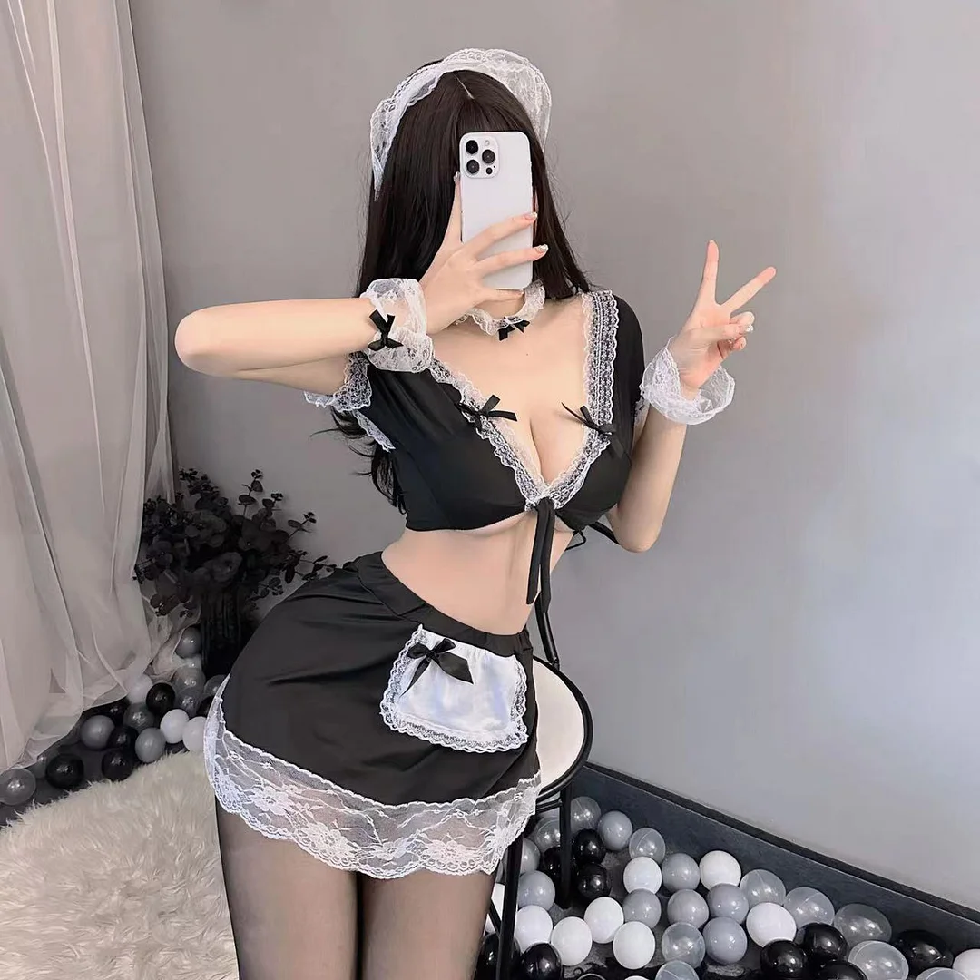 Uveng Sex Maid Lingerie Cosplay Maid Uniform Sexy Pajamas Seduction Set Role-Playing Cos