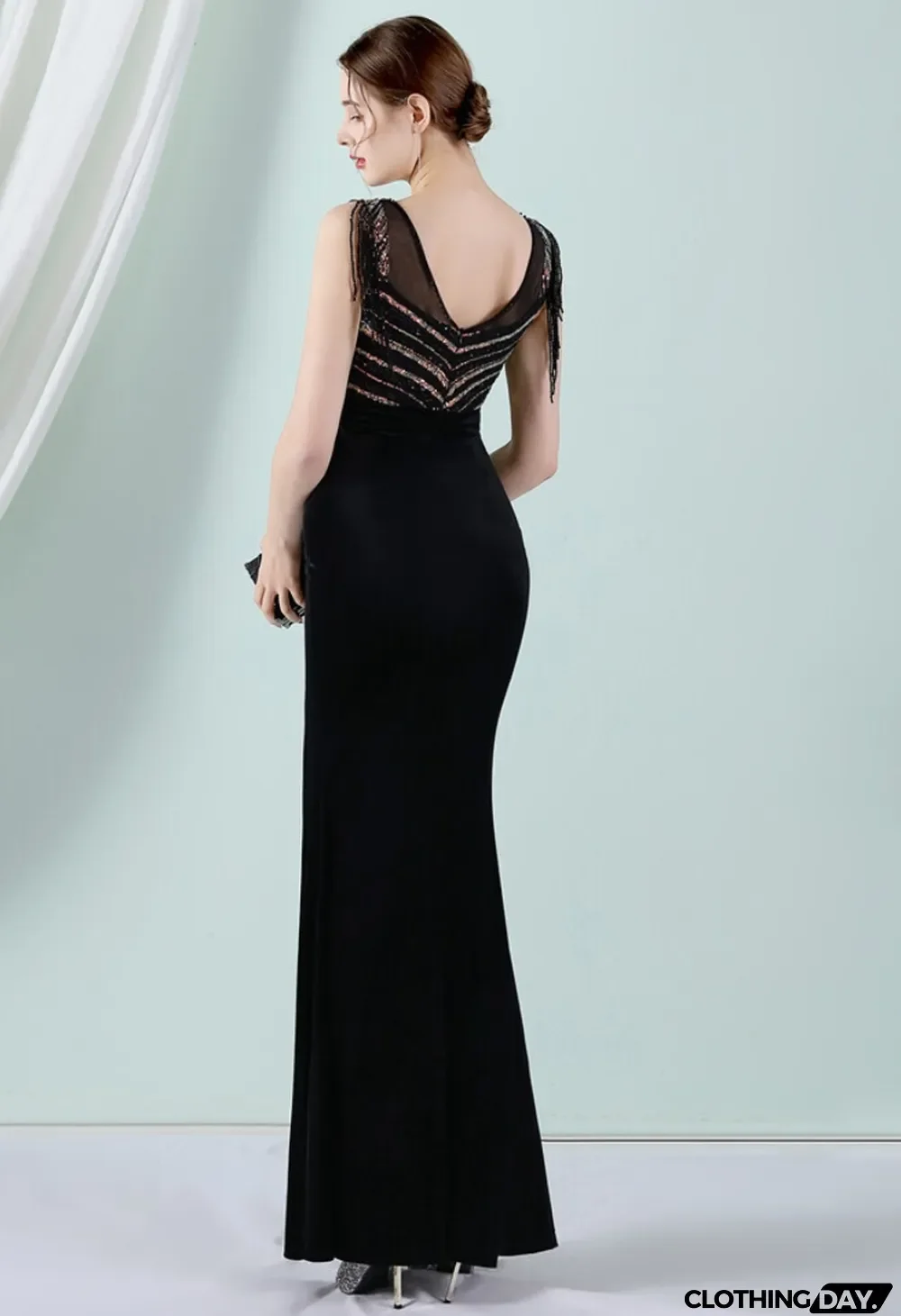 Women Summer Black Romantic O-Neck Sleeveless Patchwork Velvet Silt Fringed Evening Dress