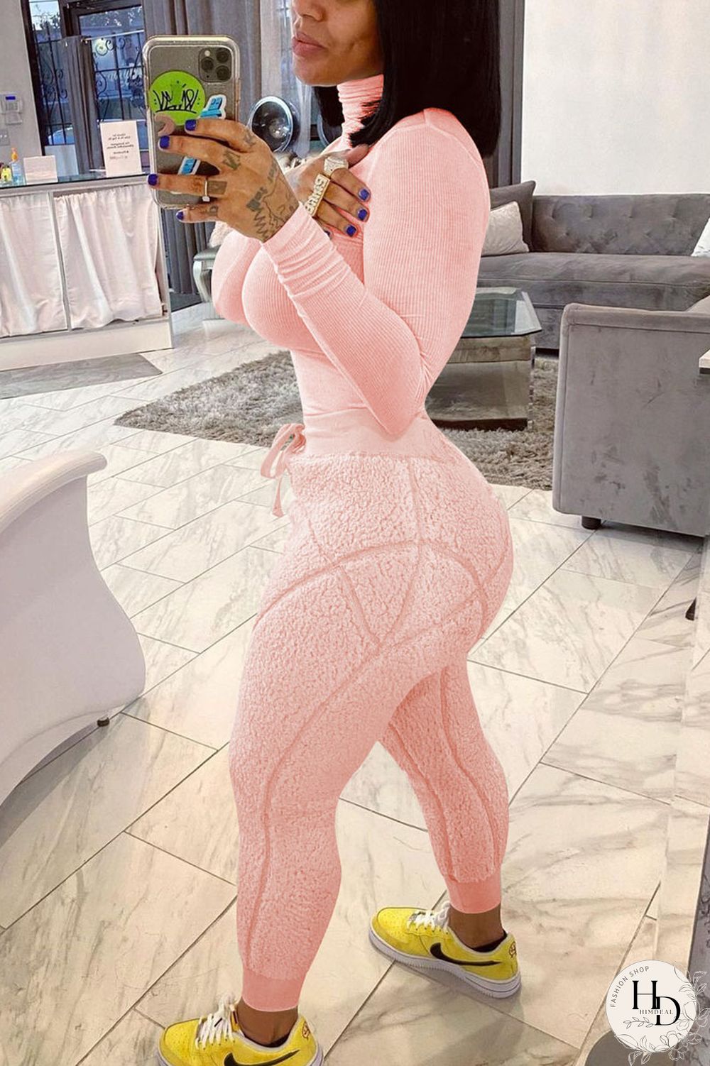 White Street Solid Turtleneck Long Sleeve Two Pieces