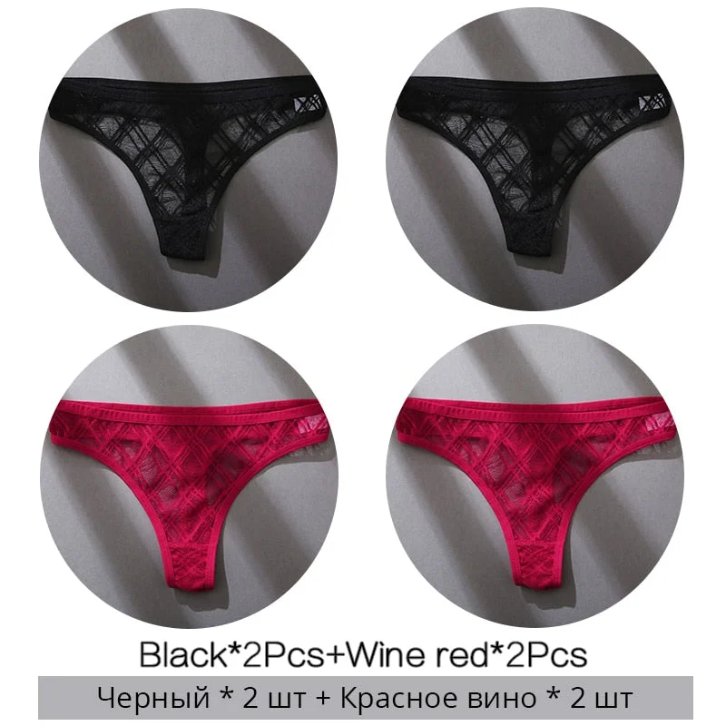 FINETOO Sexy Thongs Panties Women M-XL Transparent Lattice Underwear Ladies Lace G-string Underpants Female Thong Lingerie 2021