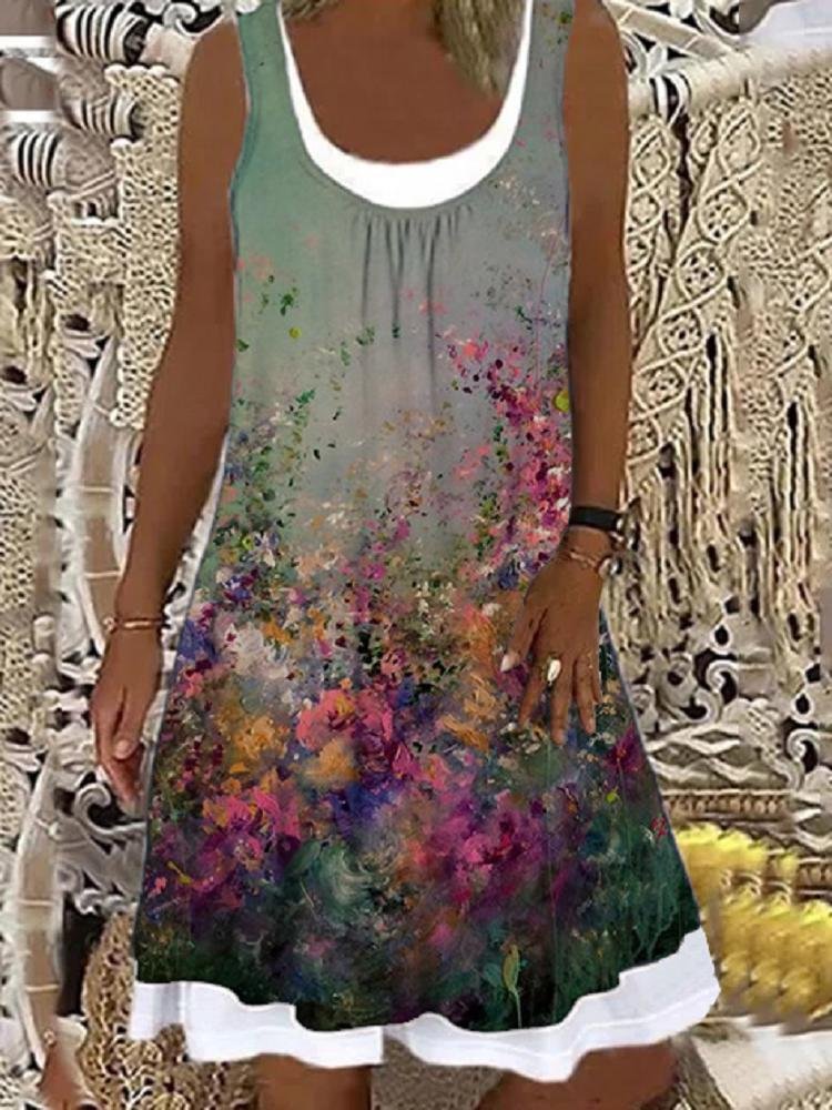 Women's Fashion Floral Printed Stitching Dress