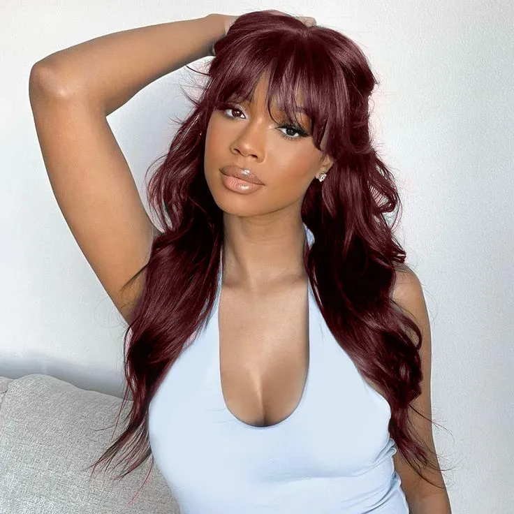 Wignee Burgundy Body Wave None-Lace 10-18 Inches Human Hair Wigs With Bangs Wignee hair