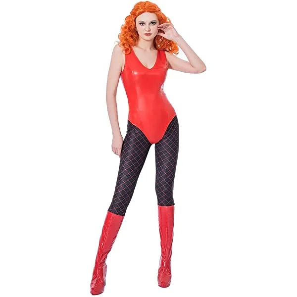 Sedusa Powerpuff Costume Sexy Bodysuit Red Jumpsuit Uniform for Adult Women Halloween Red X-Small