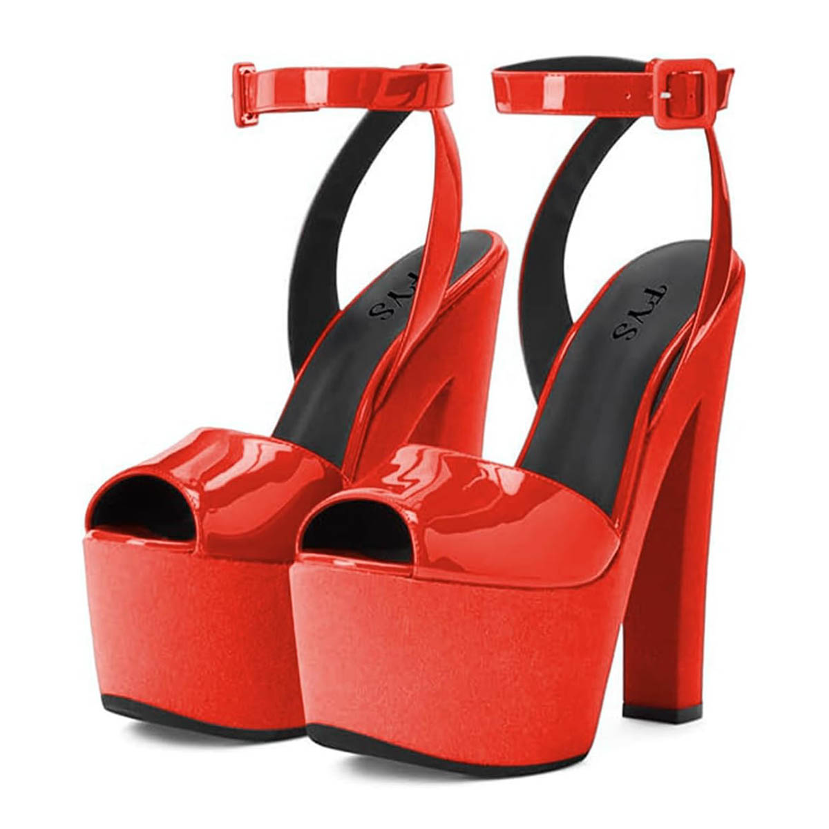 Red Buckle Strap Peep Toe Chunky Heeled Sandals with Platform Nicepairs