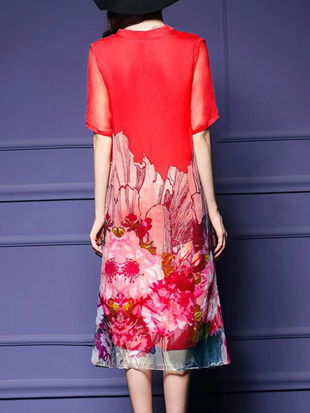 V Neck Shift Daytime Vintage Floral Midi Dress