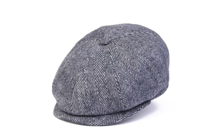 Herringbone Wool 8 Panels Newsboy Cap, PEAKED  Hat