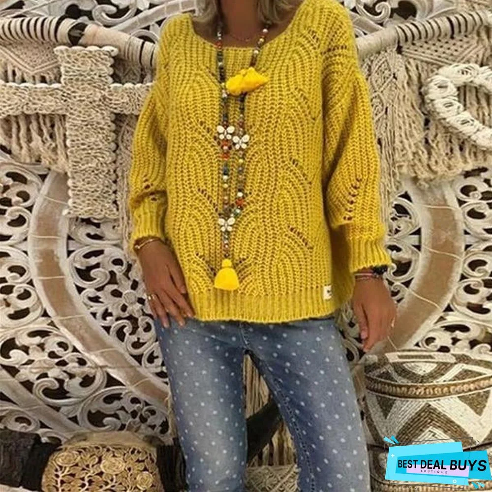 Autumn Loose Round Neck Knitted Tops