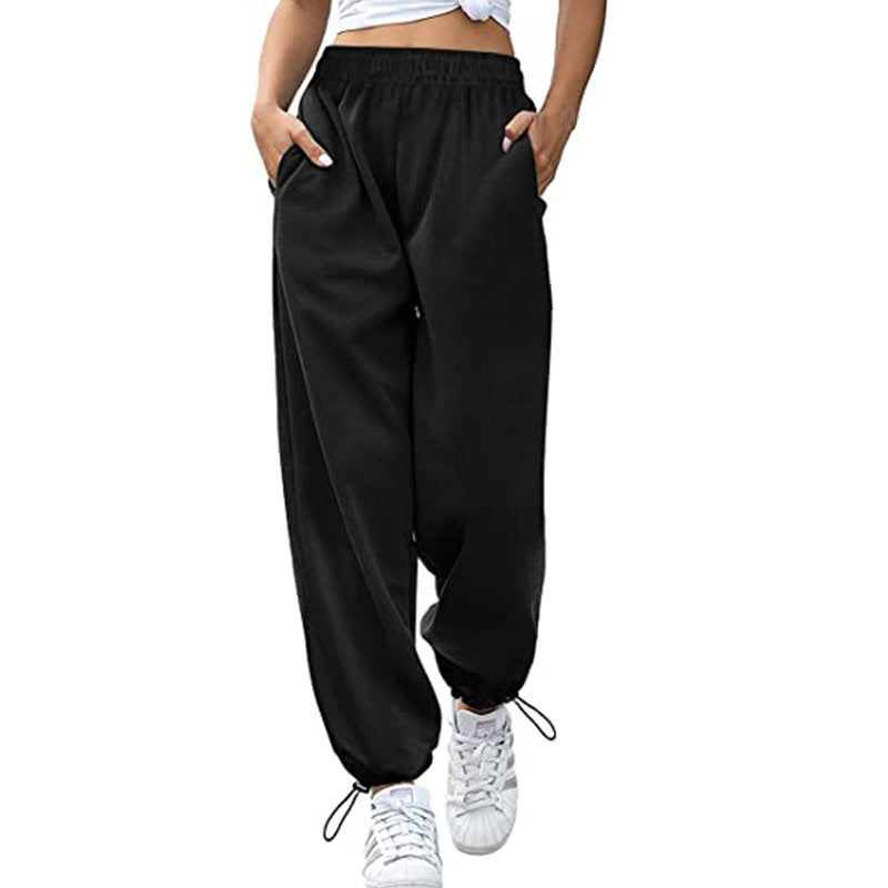 Spring Summer Women Clothing Loose Casual Sports Drawstring Wide Leg Ankle Banded Pants Women Plus Size