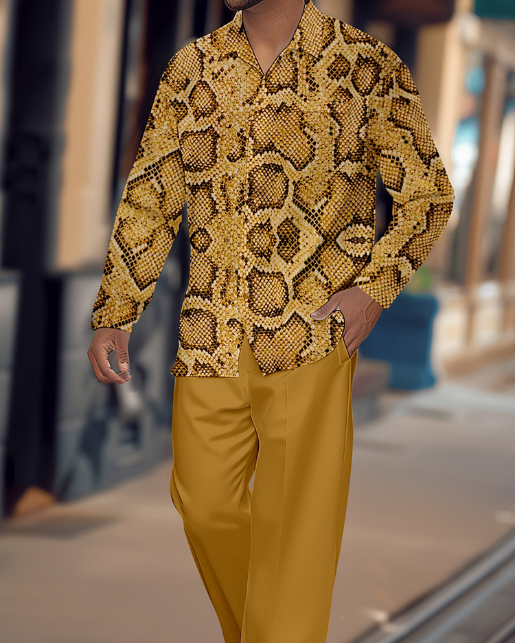 Men's Retro Printed Long Sleeve Shirt Walking Suit 1525