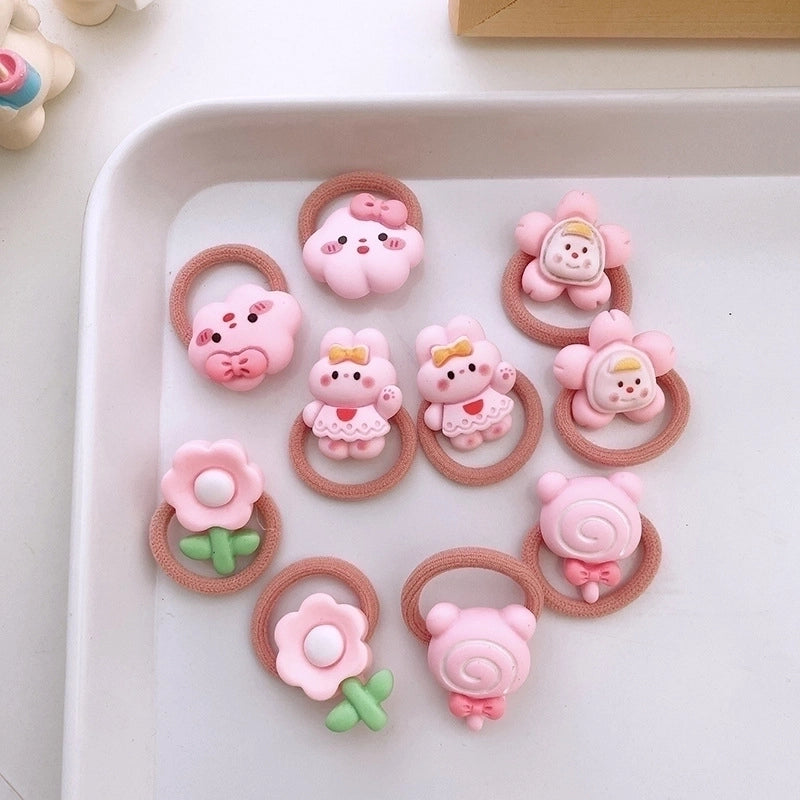 10 Colorful Cartoon Resin Children’s Small Size Finger Hair Bands High Elastic Braided Hair Bands Cute Baby Hair Accessories