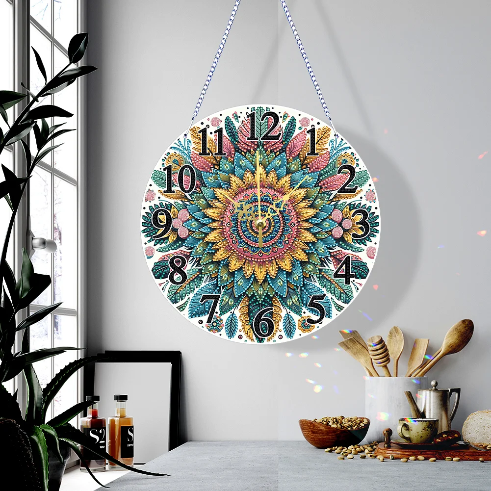 DIY Mandala Flower Acrylic Special Shaped 5D Diamond Painting Hanging Clock Art Craft
