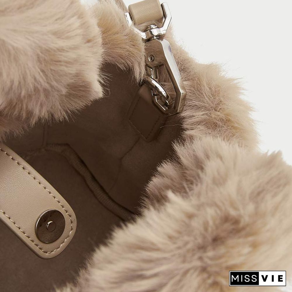Letter Print Furry Crossbody Bag