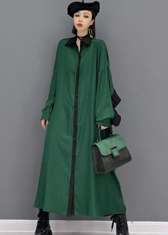 loose Green Peter Pan Collar Patchwork shirt Dress