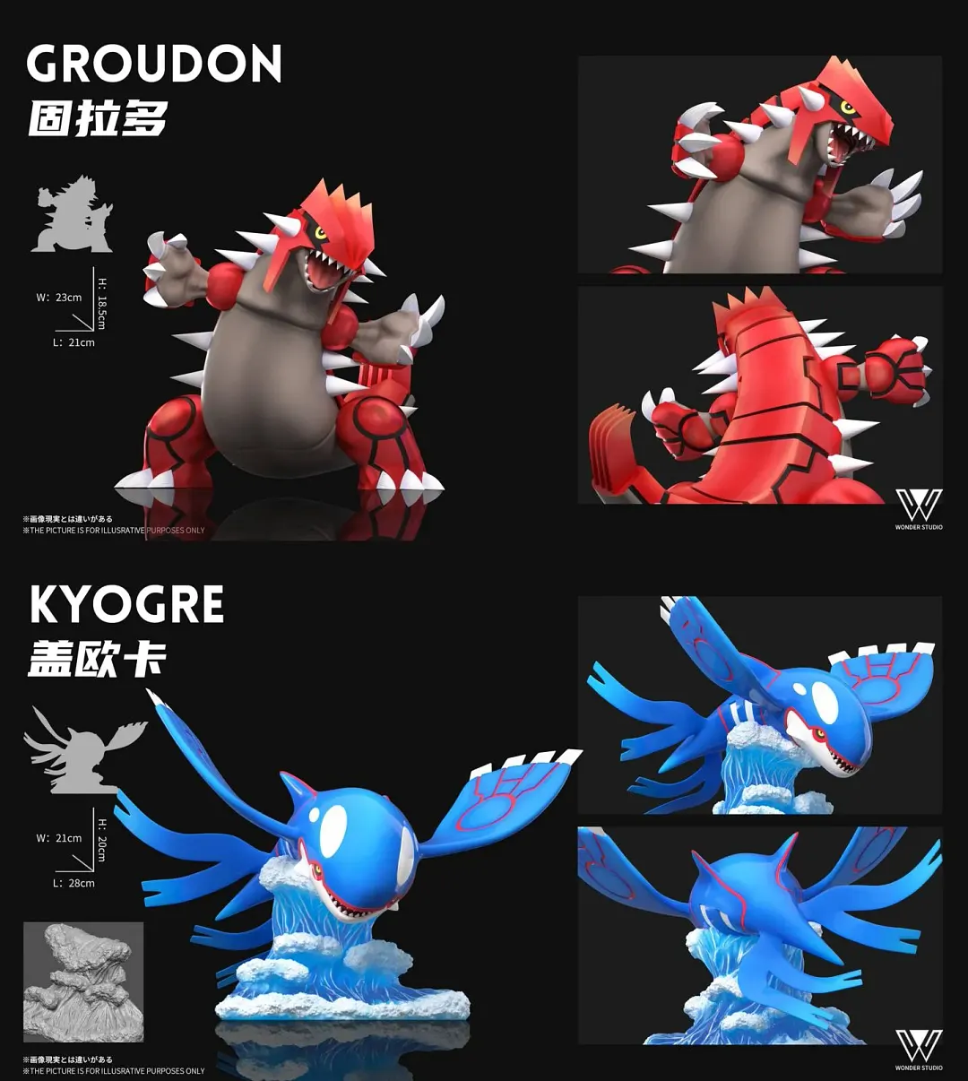 1/20 Scale World Zukan Groudon & Kyogre - Pokemon Statue - Wonder