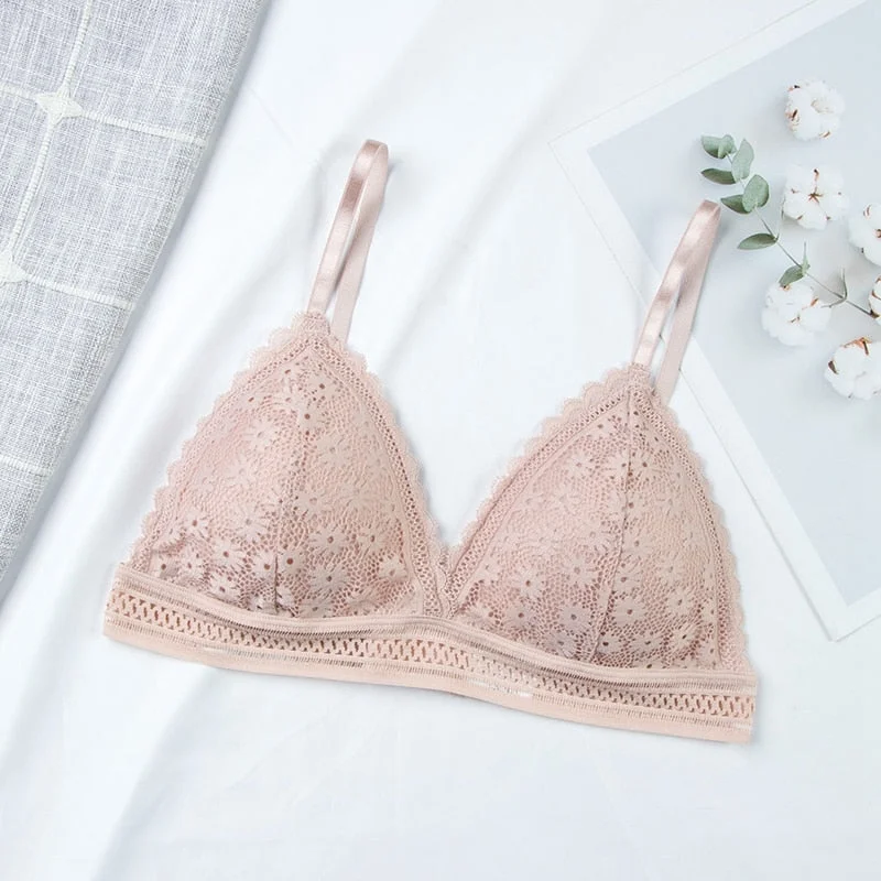 Sexy Floral Lace Bra Top For Women Push Up Female Lingerie breathable Bralette Removable Pad Thin Fashion New Wireless Bras