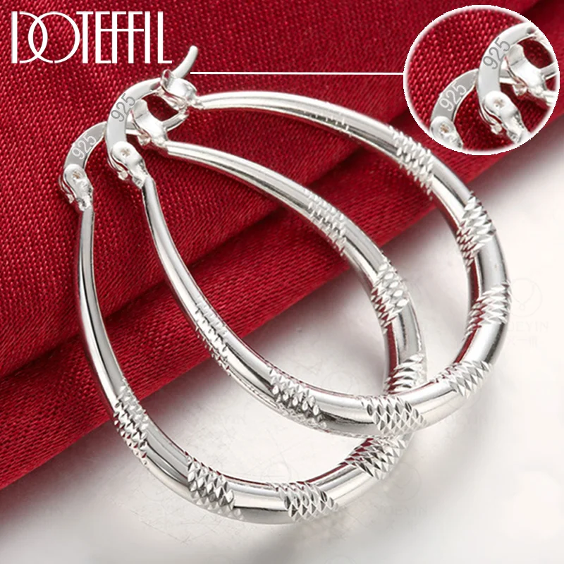 DOTEFFIL 925 Sterling Silver 39mm U Circle Screw Thread Hoop Earrings Women Jewelry