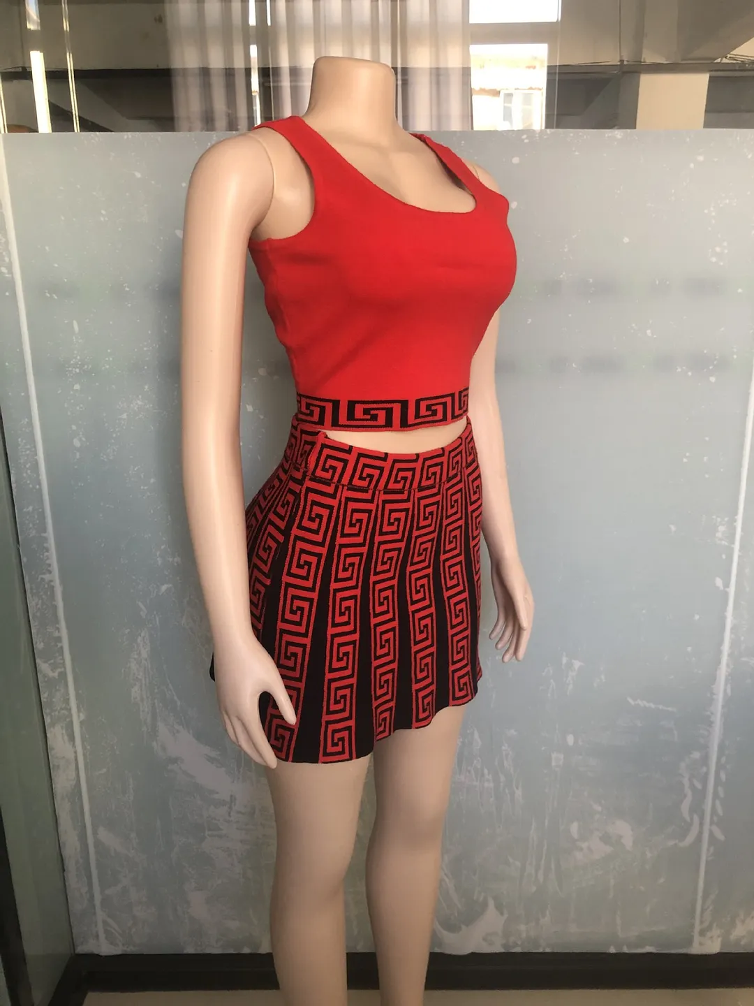 Women's Knitting Stretch Sports Casual Knitting Skirt Vest Two Piece Set
