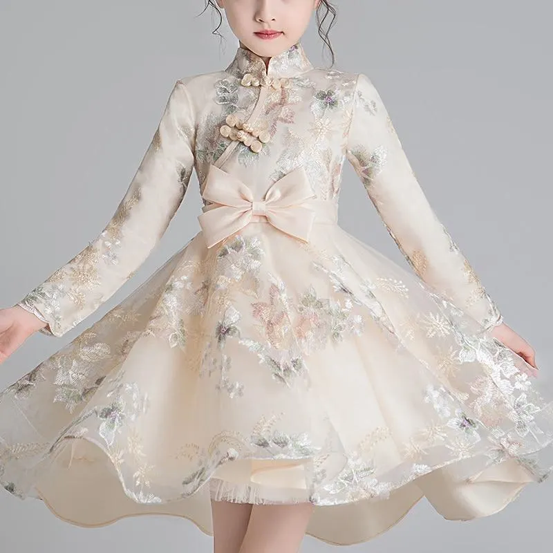 New Dress Chinese Asian Design Kids For Girls Tailing Buckle Chinese Style Elegant New Year Princess Vestidos Party Dress