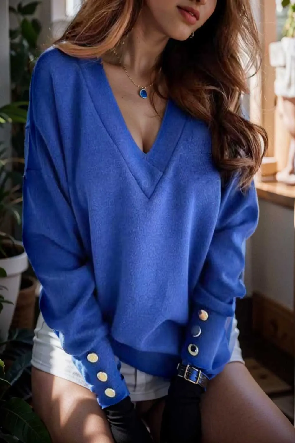 women s sweaters solid v neck long sleeve button sweater